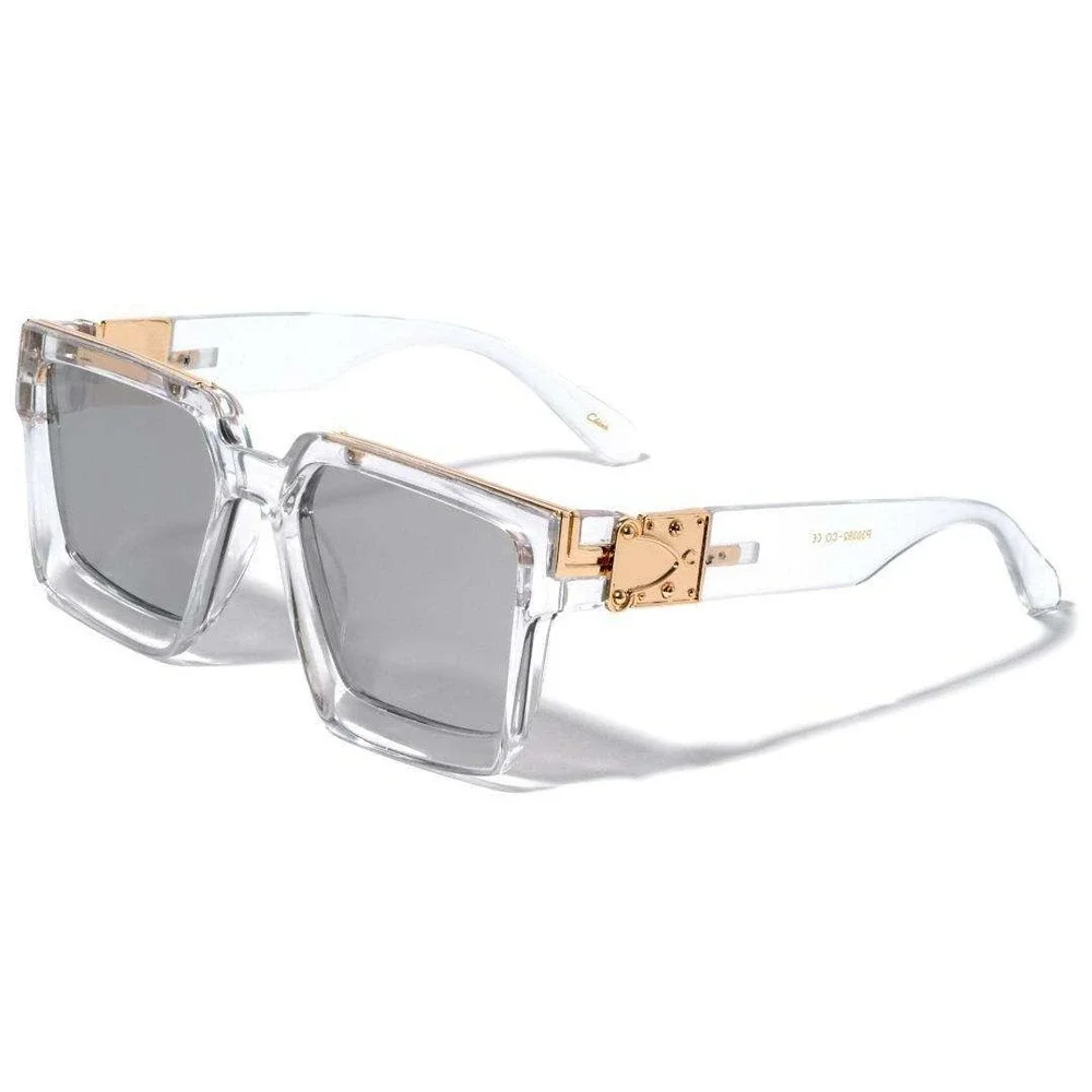 Mens Square Transparent Frame Sunglasses Mirror Lens Oversized Fashion UV400 New